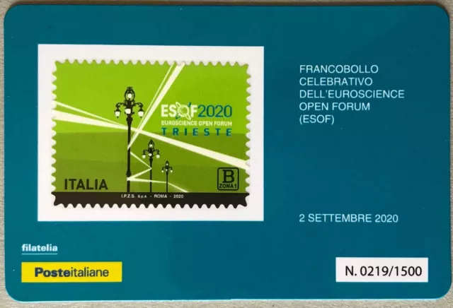 Italia 2020 Euroscience Open Forum Esof Trieste Tessera Filatelica Francobollo