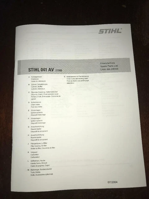 Stihl 041 Av Technische Daten Pdf 041 AV 041AV Stihl Chainsaw Illustrated Parts List Diagram Manual New £