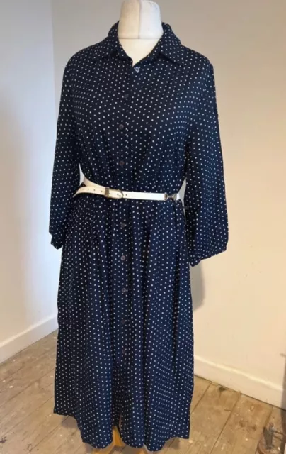 East Navy Blue  polka dot spotty shirt dress  Size 14