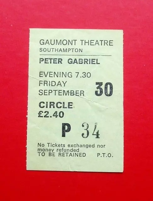 PETER GABRIEL - TICKET Stub 1977 - SOUTHAMPTON Gaumont Theatre CAR Tour GENESIS