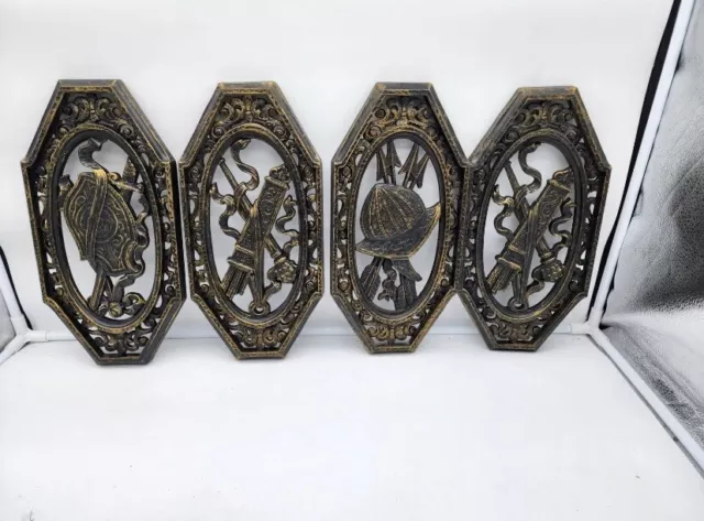 Set Of 4 Vintage HOMCO Gothic/Medieval Knights Decor Wall Plaques 1960's