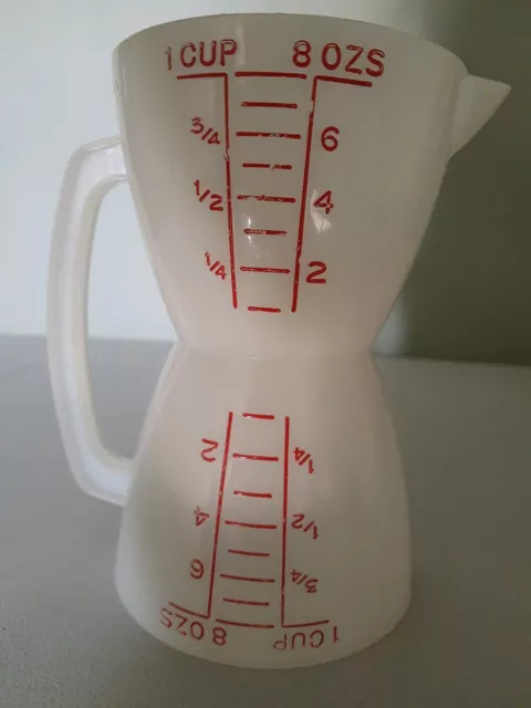 Tupperware Vintage Dry Wet Double Measuring Cup 8 Oz 2 Sided Hourglass 5.5"