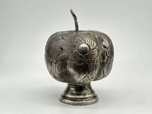 Vintage 50'S Mexico S.G. Sterling Silver Pumpkin Floral Pedestal Pepper Shaker