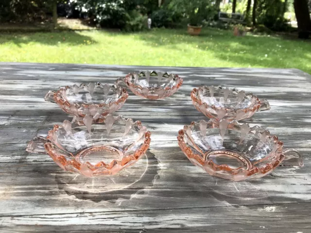 Rosalin rosa 5x Schälchen  Schale Pressglas Alt Glas Art Déco gezackter Rand