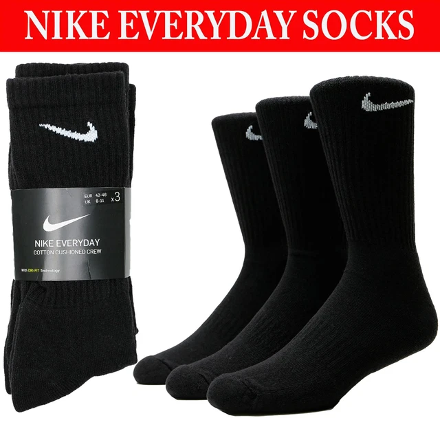 Nike Socks Mens Sports Cotton Everyday Lightweight 3 Pairs Soft Crew Sock
