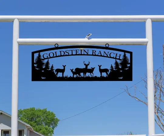 Large Entrance/Gate Ranch Sign with Deer, Personalized, Cabin, Wildlife,-S1324