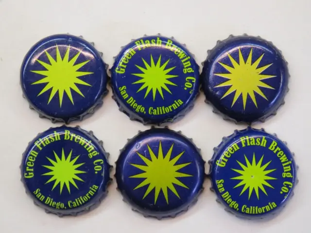 6 BEER Bottle Cap ~ GREEN FLASH Brewing Company ~ San Diego, CALIFORNIA Brewery