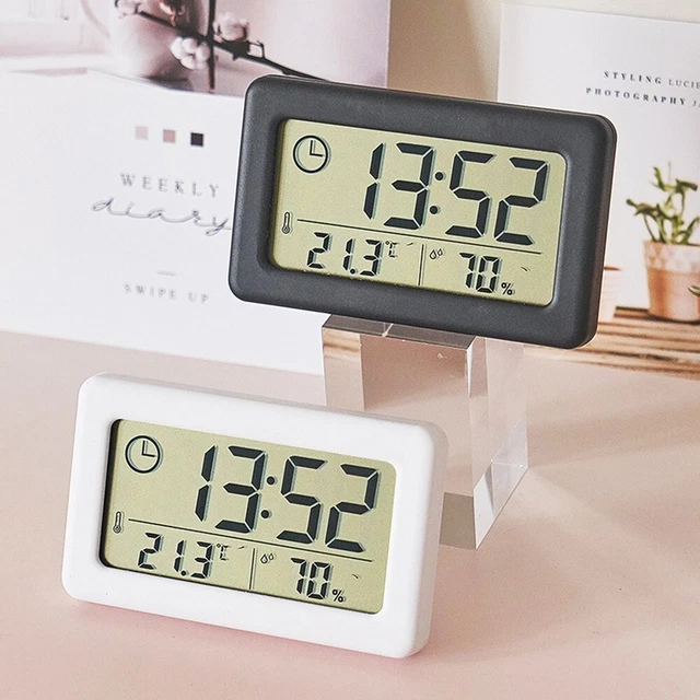Medidor de humedad con botón de reloj gabinete de batería blanco 12/24 horas dormitorios