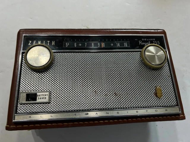 ZENITH Deluxe ROYAL 755 all transistor RADIO working? genuine cowhide leather ZENITH Deluxe ROYAL 755 all transistor RADIO working? genuine cowhide leather