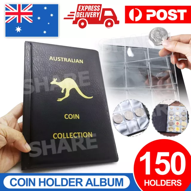 150 Coins Coin Album Australian Coin Collection Folder Book Holds Black New AU