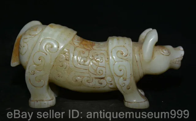 9.6" Old Chinese White Jade Carving Dynasty Palace Bear Beast Statue Sculpture
