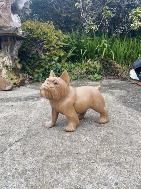 ChiselCraft French Bull Dog Frenchy hand carved  Wood Carving  In or Outdoor Use