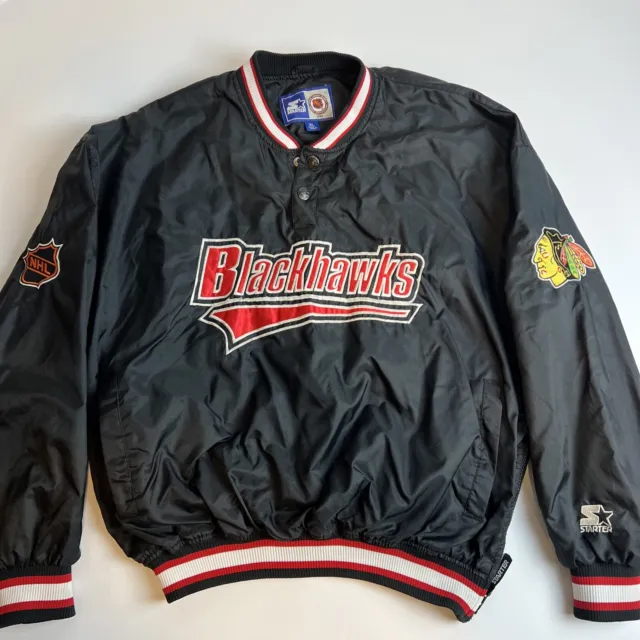 Vintage Chicago Blackhawks NHL Starter Windbreaker Lined Pullover Jacket Mens XL