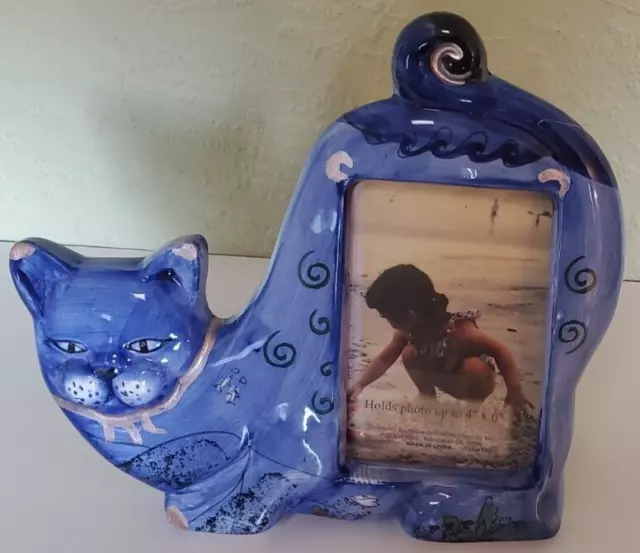 Midwestern Home Product Ceramic Blue Cat Picture/Photo Frame For 4" x 6" Photo