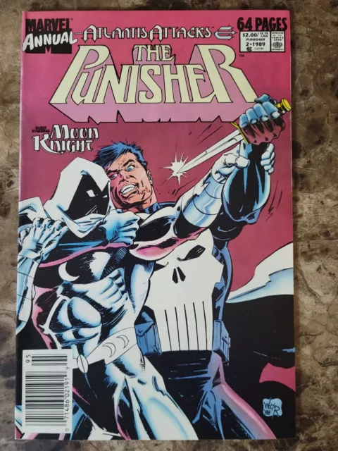 The Punisher ANNUAL #2 | NEWSSTAND | VFNM | 1ST Battle Moon Knight | 1989 Marvel