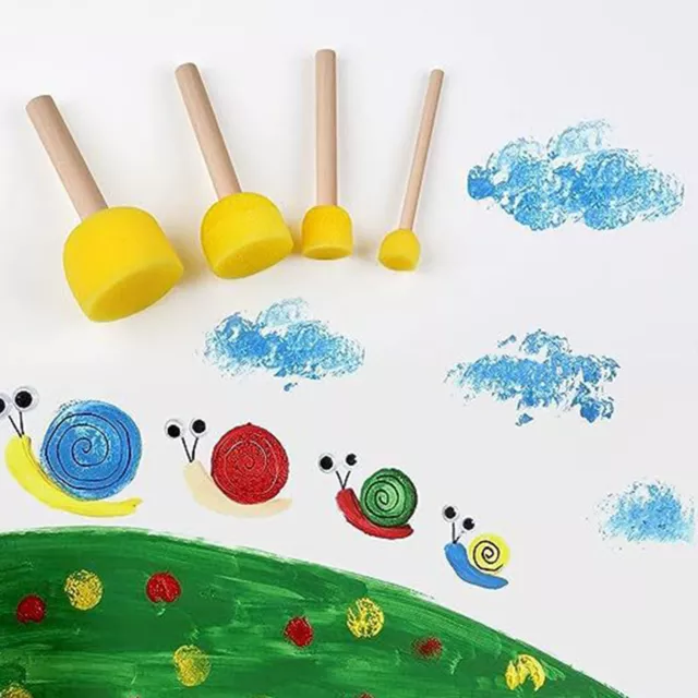 Sponge Painting Brushes Supplies with Wooden Handle Durable Reusable