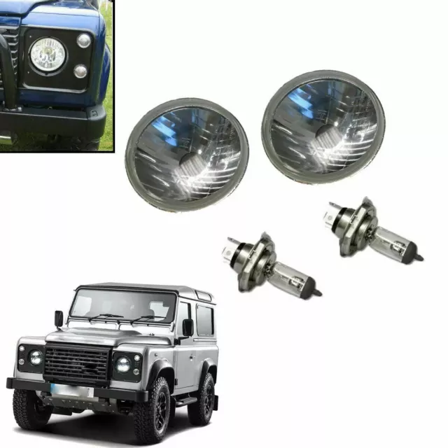 PASSEND FÜR LAND ROVER DEFENDER KRISTALLKLAR SCHEINWERFER LICHT KIT & H4 HALOGENLAMPEN Paar