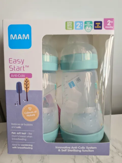 MAM Easy Start Anticólicos 2+ Botella de Alimentación para Bebé Gris Totalmente Nuevo En Caja x 260ml.