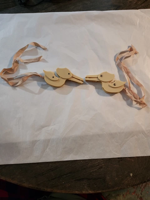 A lot of 2 Vintage Stork Baby  Clips Clothespins  Mitten  Diaper Blanket ...
