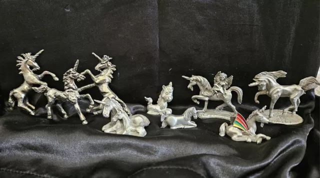 Unicorn Figurine Pewter Lot Of 9 Vintage Collectible Excellent