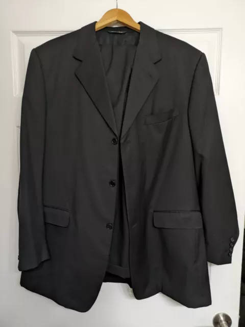 Canali  Suit Black 2 Piece 3 Button Front Pleated Pants Size 48L  40x32