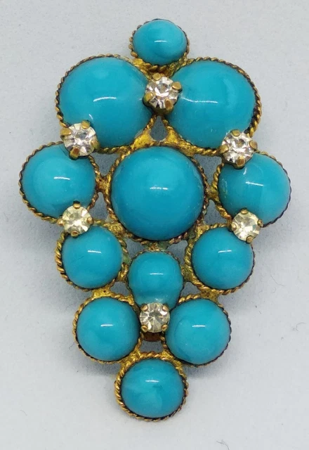 Broche Fantaisie Vintage 1950 - Verre Strass Multicolore - Métal Laiton