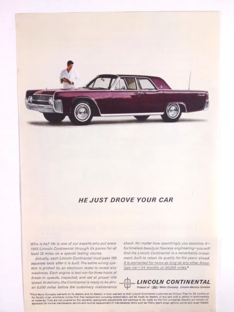 1962 Lincoln Continental 4 Door Print Ad