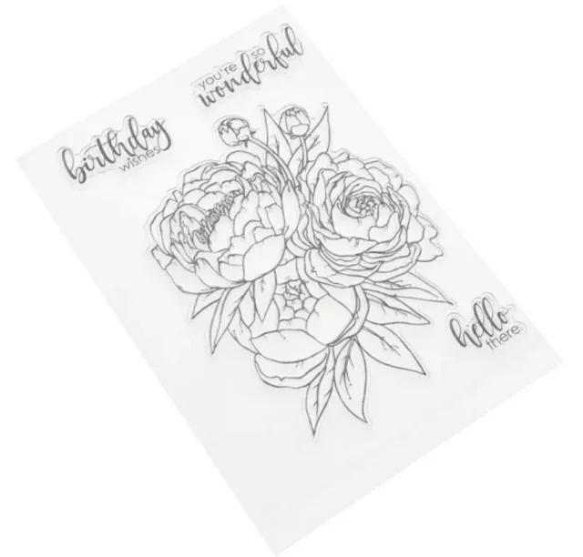 Peony Flower/Birthday Clear Stamps/Words-Sentiments/Hello/Greeting/Silicone