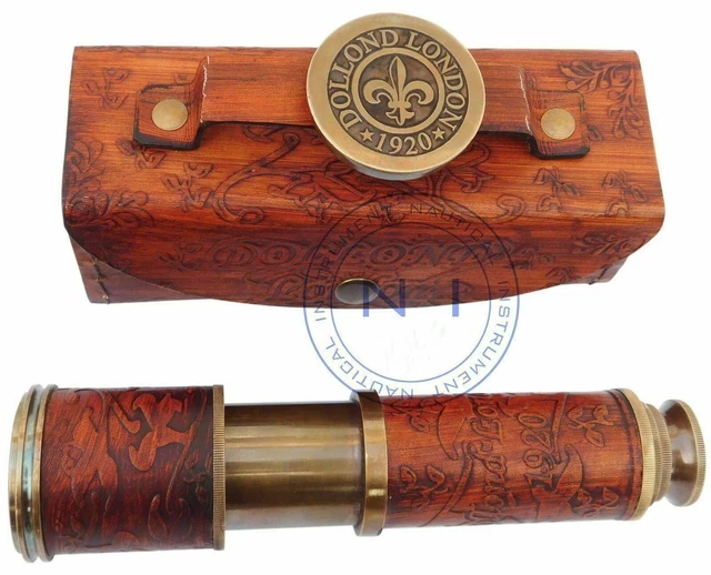 Antique-Brass-Telescope-Marine-Nautical-Leather-Pirate-Spyglass-Vintage-Scope