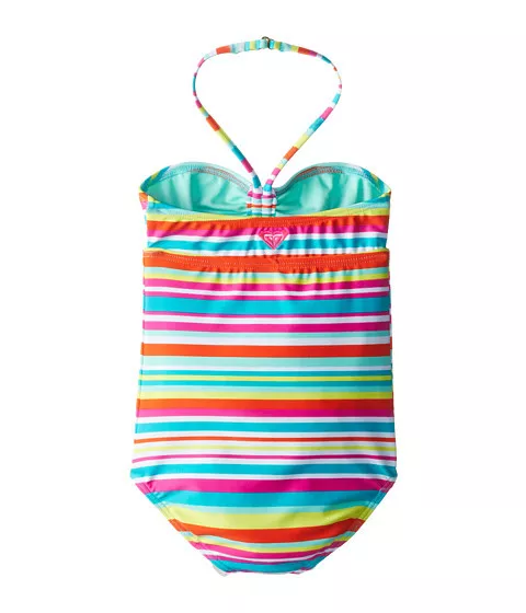 Roxy Little Girls's Surfs Up Stripe Bandeau 1 Pc Swimsuit Pink Green 4/5/6/7 2