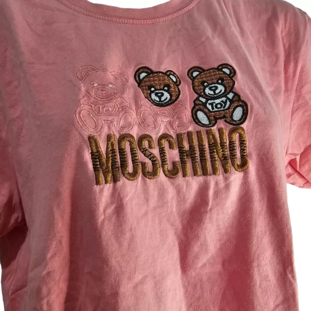 Moschino girls pink teddy bear print cotton logo tshirt size Large Teen 2