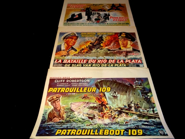 lot 3 affiches cinema guerre sous-marin 39-45 rio de la plata  destination zebra