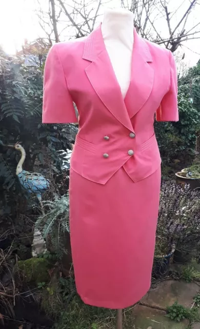 Vintage 80s Designer Jacques Vert salmon pink tailored jacket and skirt UK 12