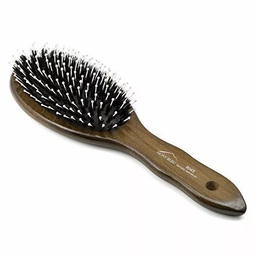 Brosse plate ovale en bois à poils de soies pur sanglier avec picots Mont Bleu |