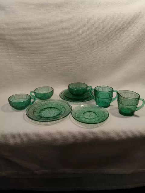 Doric and Pansy ultramarine depression glass "Pretty Polly" Childs Dish Set