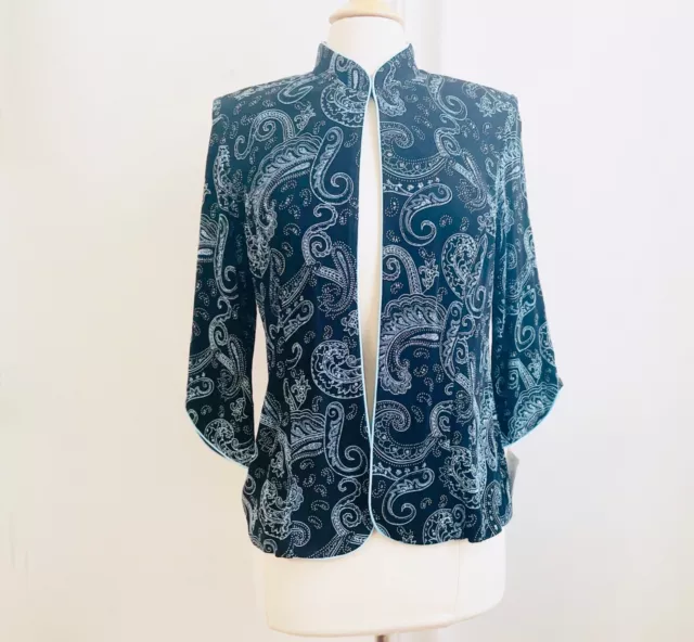 NEW Alex Evenings Womens Black Blue Paisley Glitter/Metallic Jacket Blazer NWT