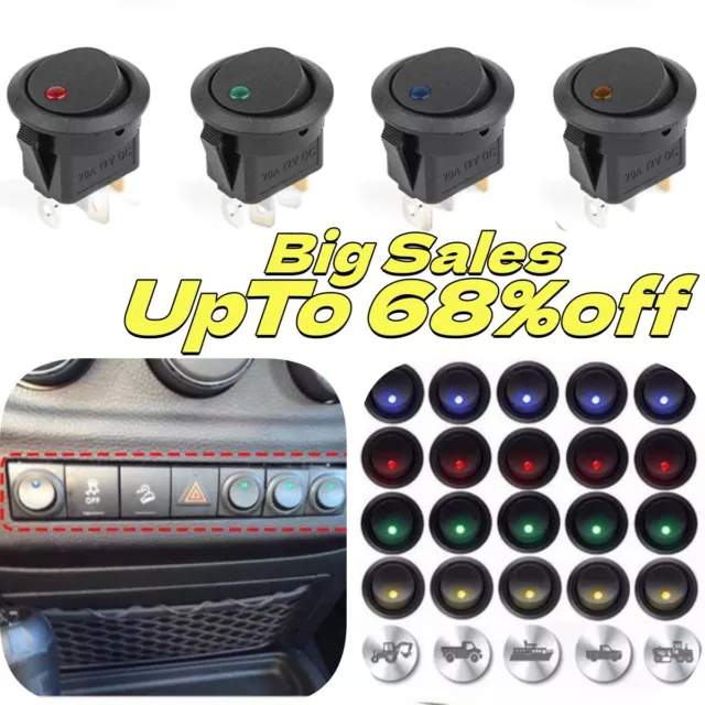 Illuminated Round Rocker Switch Car light ON/OFF 5LED 12V Red Blue Green Amber