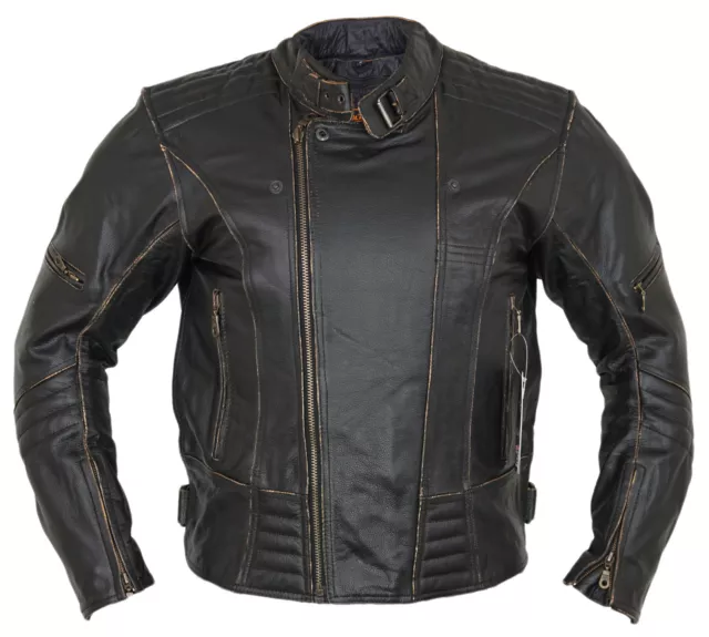 Herren Motorrad Lederjacke Biker Retro Rocker Chopper Motorrad Antik Jacke