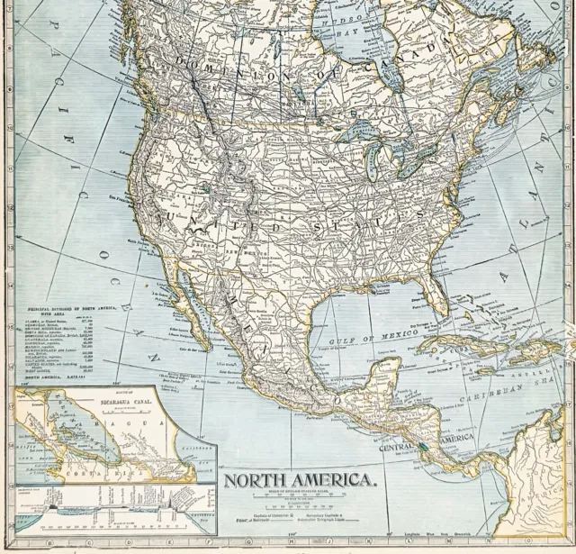 1941 North America Map United States Texas Canada Panama Canal Alaska Mexico