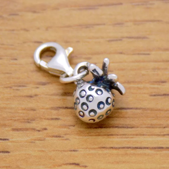 925 Sterling Silver Cute Strawberry Pendant Charm for Bracelet Oxidized Design