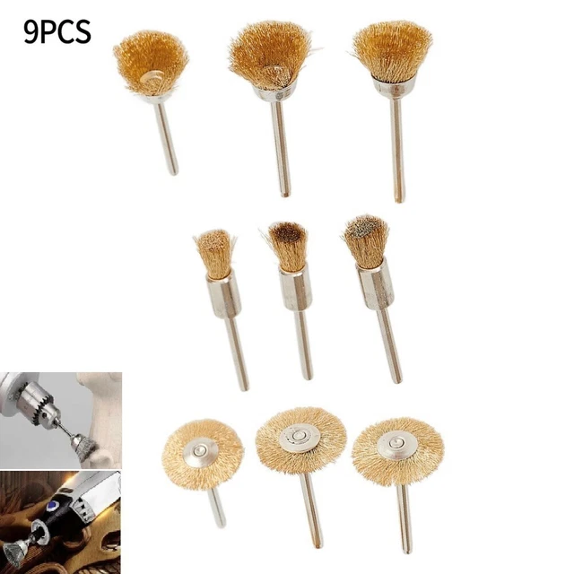 Juego de 9 PIEZAS de cepillo de rueda de taza de alambre de latón para taladro acero metal limpieza lijado de óxido