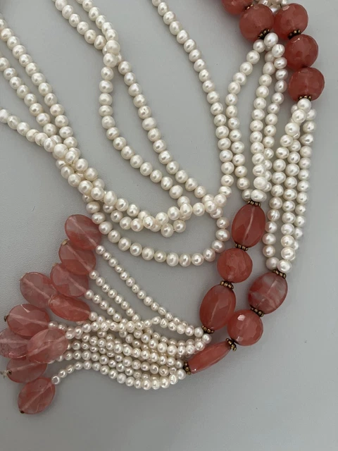 P1120– Long Collier Perles Eau Douce Et Pierres Ornementales