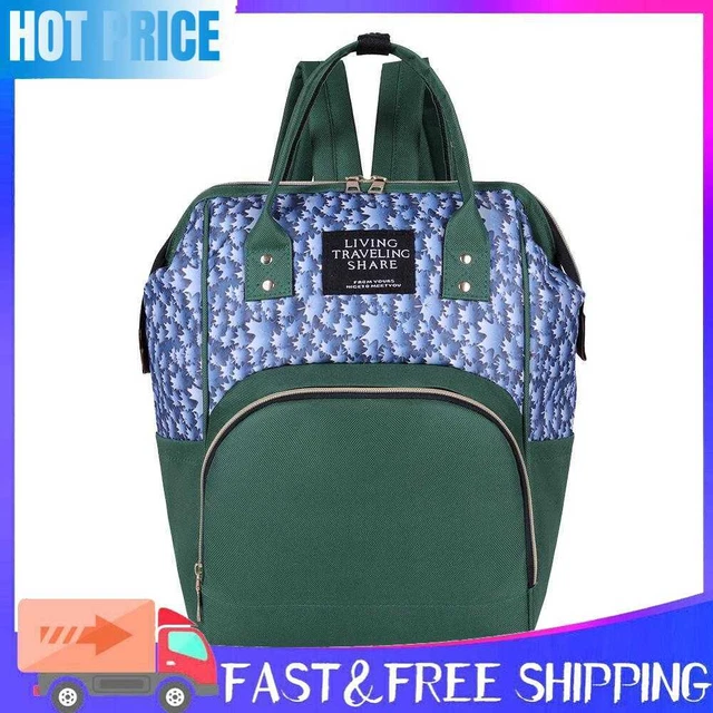 Plant Print Mommy Travel Backpacks Big Maternity Nappy Diaper Bags (Green)