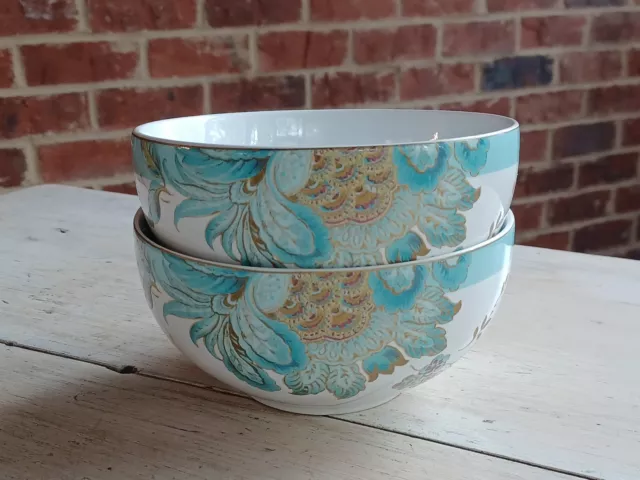 Lovely SET of 2 222 FIFTH ELIZA SPRING Blue 5.5" CEREAL Soup BOWLS BOWL