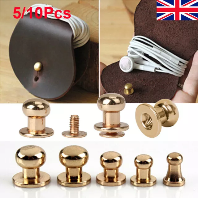 10X Solid brass sam brown browne button screw studs round rivet 4,5 6,7 8 9 10mm