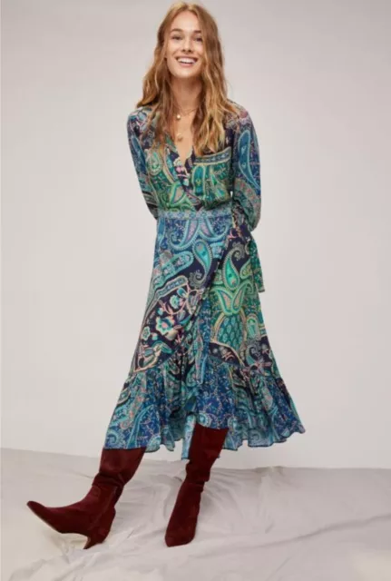 New Farm Rio Midi Long Printed Gypsy Boho Holiday Summer wrap Dress Size S