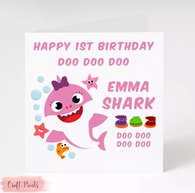 Baby Shark Doo Doo Pink Personalised Birthday Card - daughter, granddaughter etc