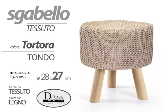 Pouf Sgabello Poggiapiedi TONDO BEIGE TORTORA C TESSUTO Pouff Gambe Legno 28*27