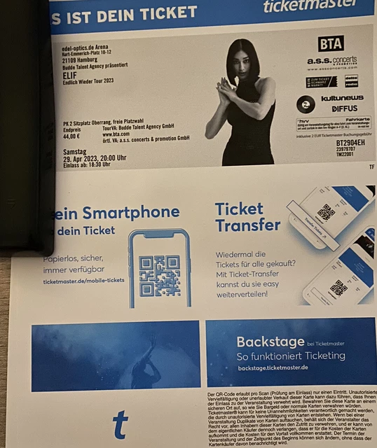 2x Tickets ELIF 29.04.23 PK2 Sitzplätze