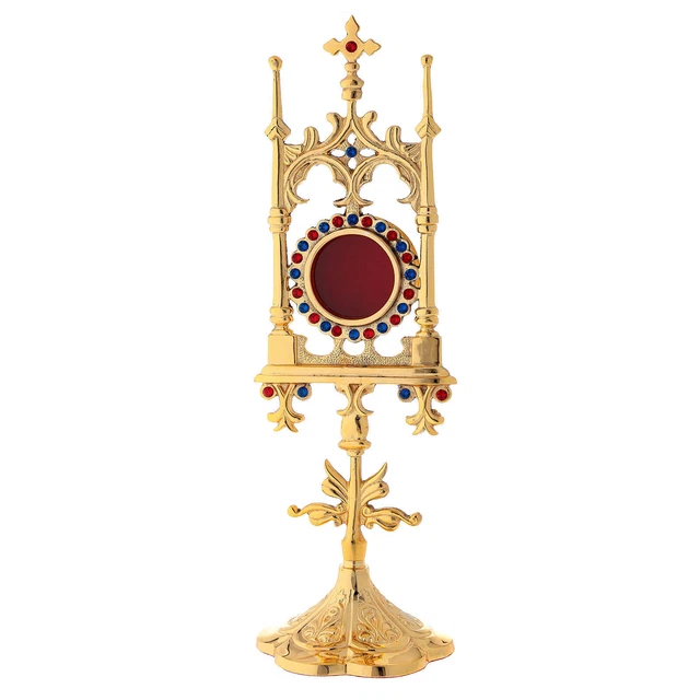 Reliquiario in ottone dorato con pietre 31 cm